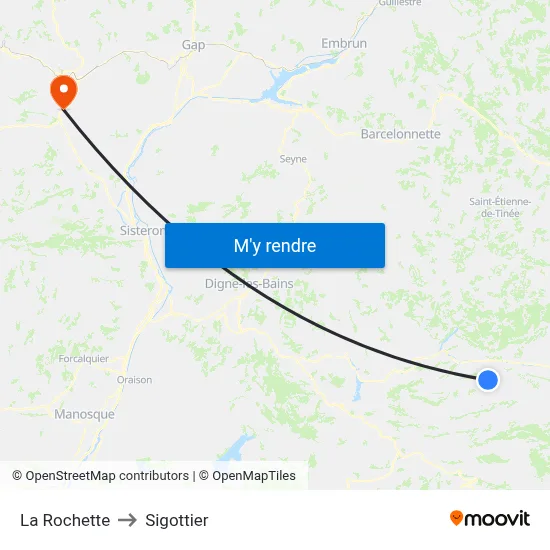 La Rochette to Sigottier map