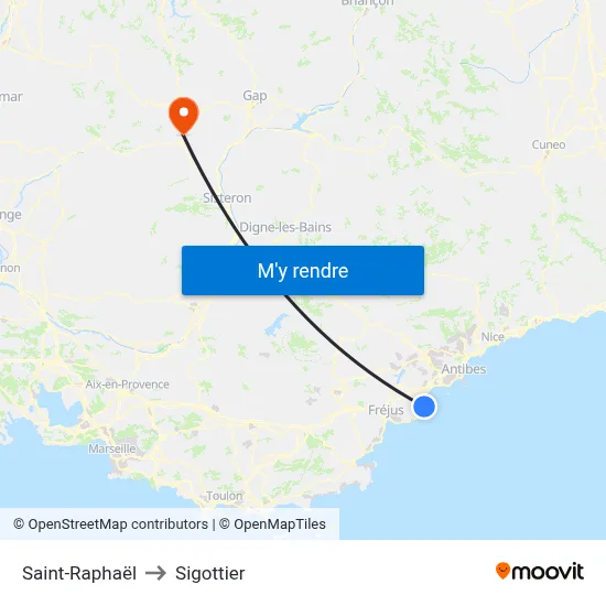 Saint-Raphaël to Sigottier map
