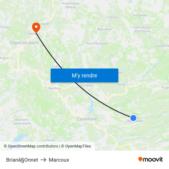 Brianã§Onnet to Marcoux map