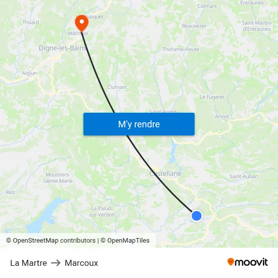 La Martre to Marcoux map