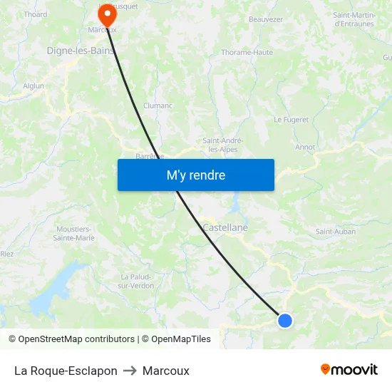La Roque-Esclapon to Marcoux map