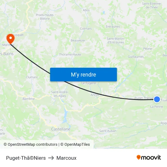 Puget-Thã©Niers to Marcoux map