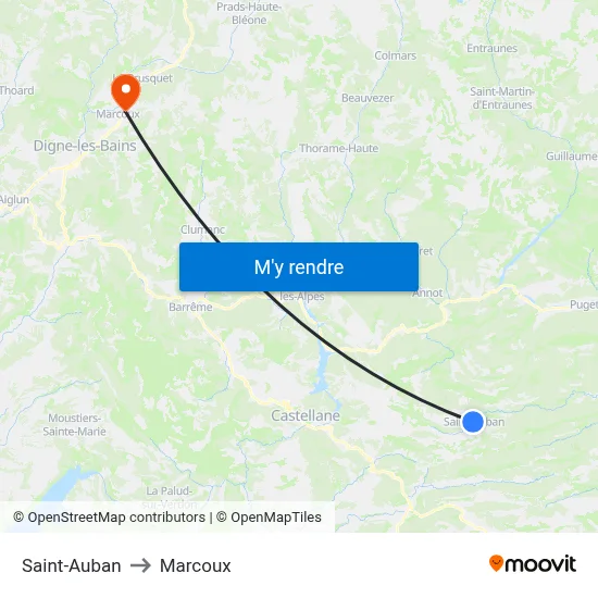 Saint-Auban to Marcoux map