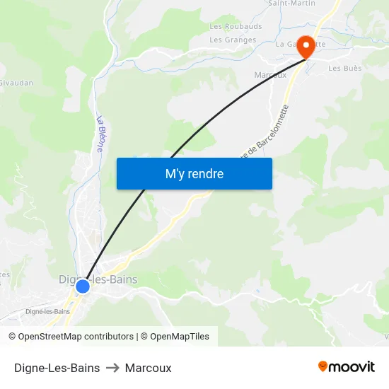 Digne-Les-Bains to Marcoux map