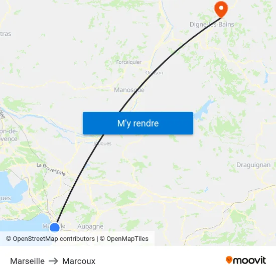 Marseille to Marcoux map