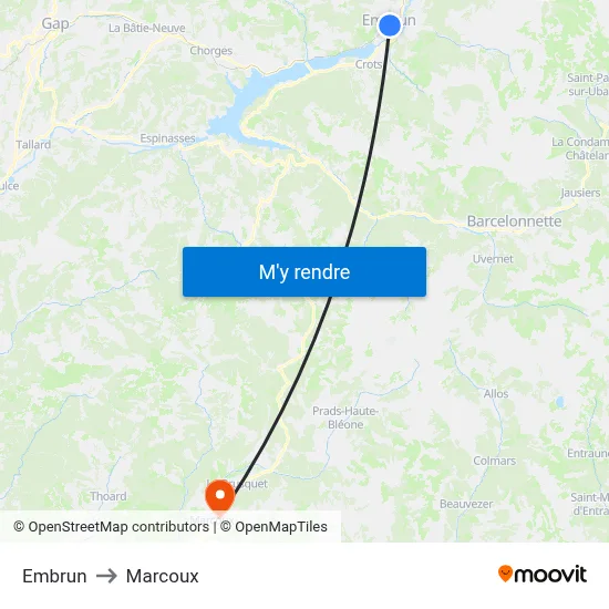 Embrun to Marcoux map
