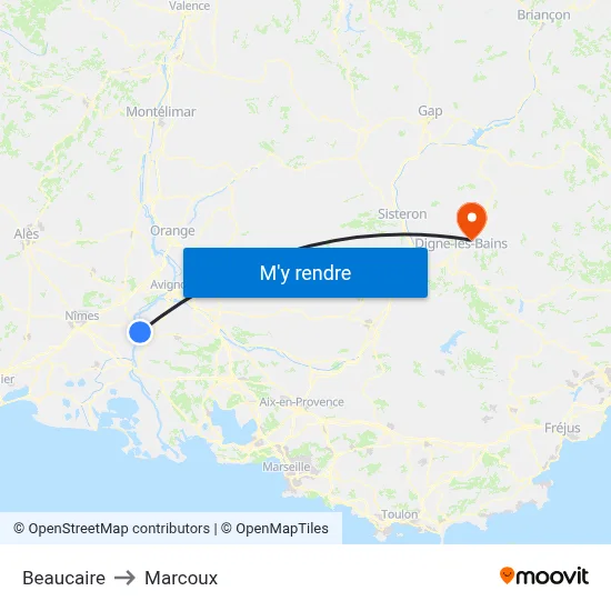 Beaucaire to Marcoux map