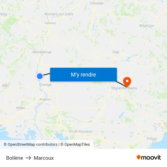 Bollène to Marcoux map