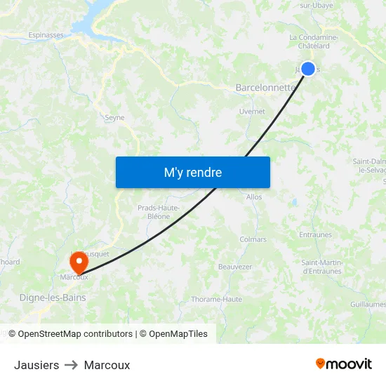 Jausiers to Marcoux map