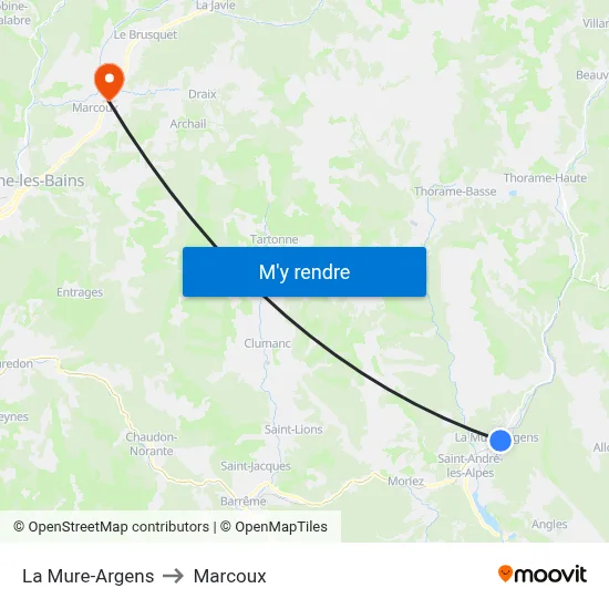 La Mure-Argens to Marcoux map