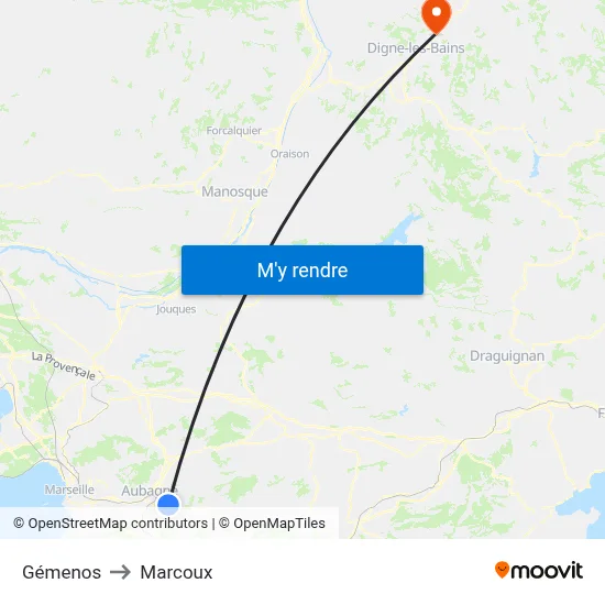 Gémenos to Marcoux map