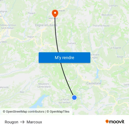 Rougon to Marcoux map