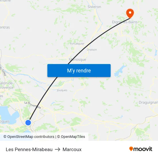 Les Pennes-Mirabeau to Marcoux map