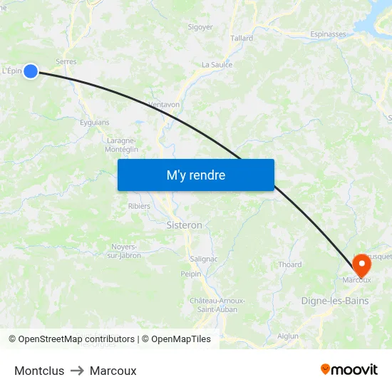 Montclus to Marcoux map