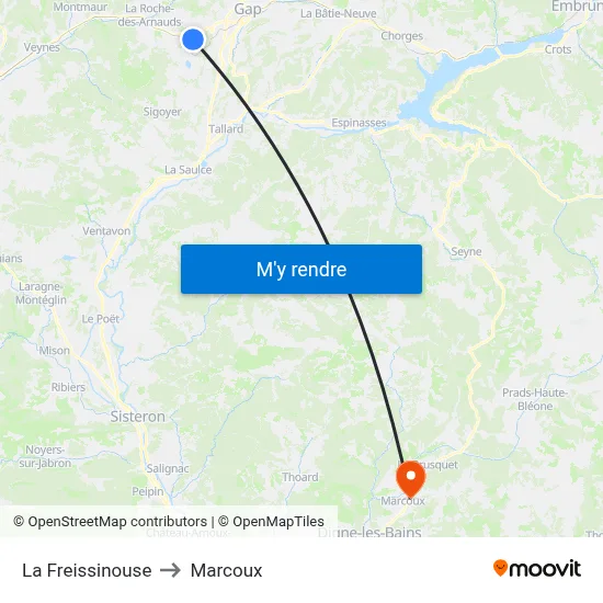 La Freissinouse to Marcoux map