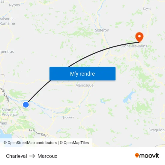 Charleval to Marcoux map