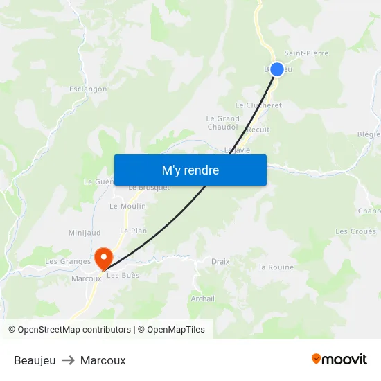 Beaujeu to Marcoux map