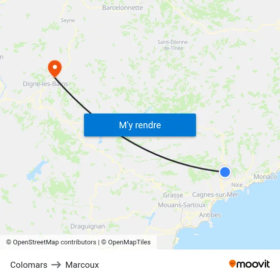 Colomars to Marcoux map