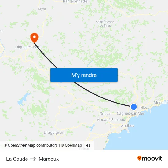 La Gaude to Marcoux map