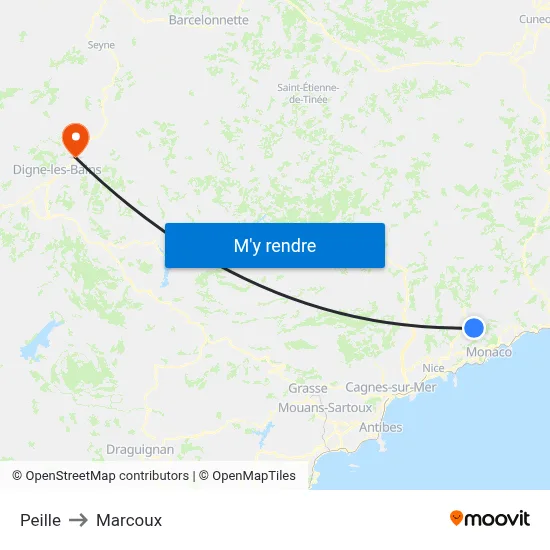 Peille to Marcoux map