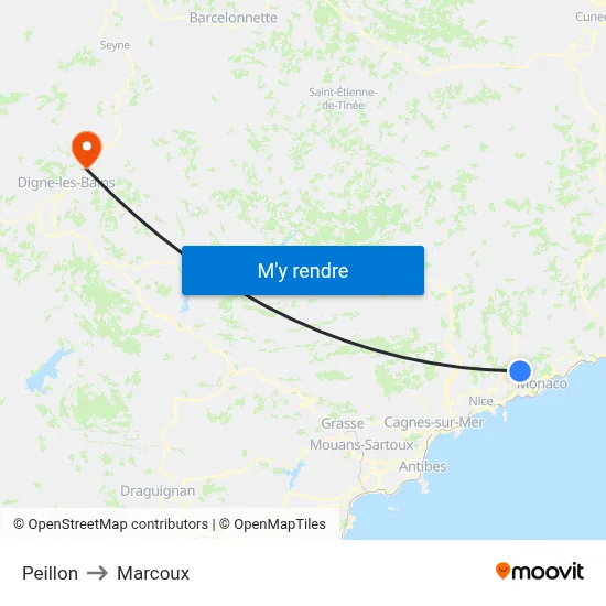 Peillon to Marcoux map