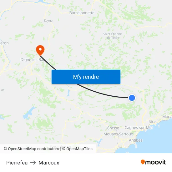 Pierrefeu to Marcoux map