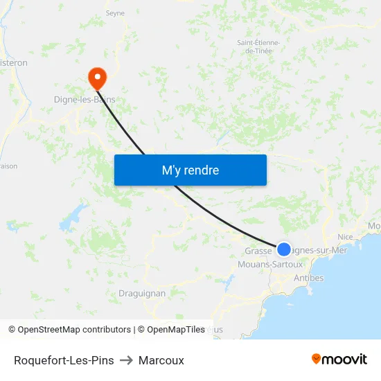 Roquefort-Les-Pins to Marcoux map