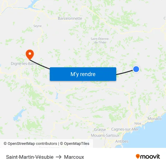 Saint-Martin-Vésubie to Marcoux map