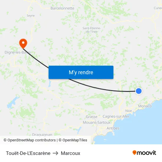 Touët-De-L'Escarène to Marcoux map