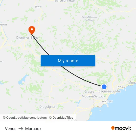 Vence to Marcoux map