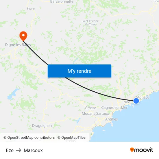 Èze to Marcoux map