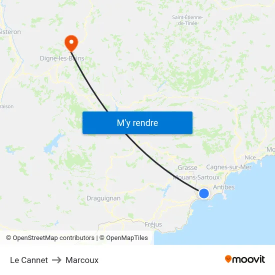 Le Cannet to Marcoux map