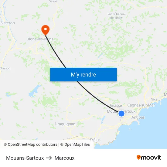 Mouans-Sartoux to Marcoux map