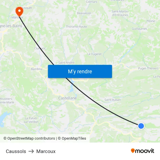 Caussols to Marcoux map