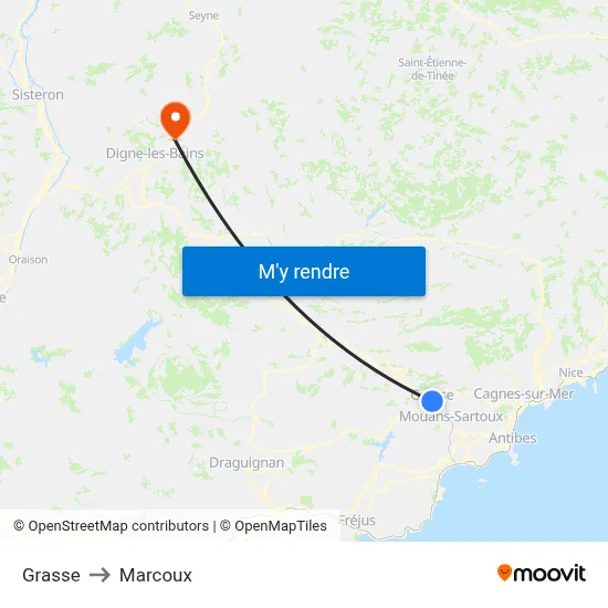 Grasse to Marcoux map