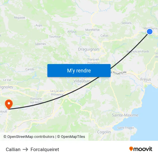 Callian to Forcalqueiret map