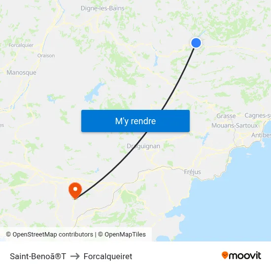 Saint-Benoã®T to Forcalqueiret map