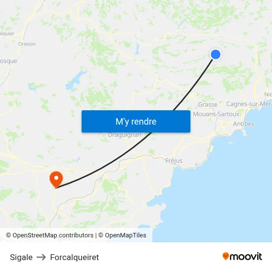 Sigale to Forcalqueiret map