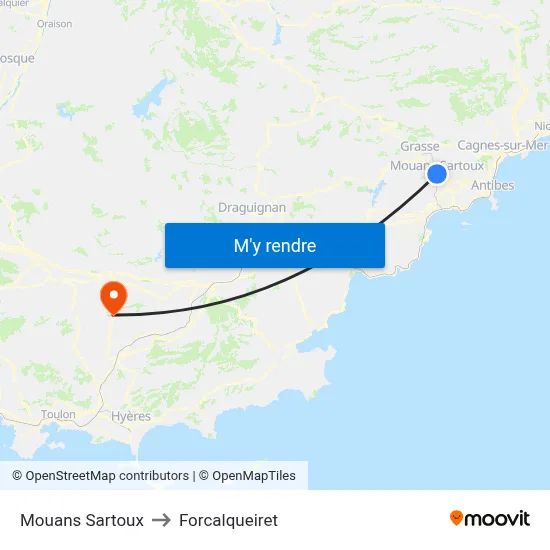 Mouans Sartoux to Forcalqueiret map