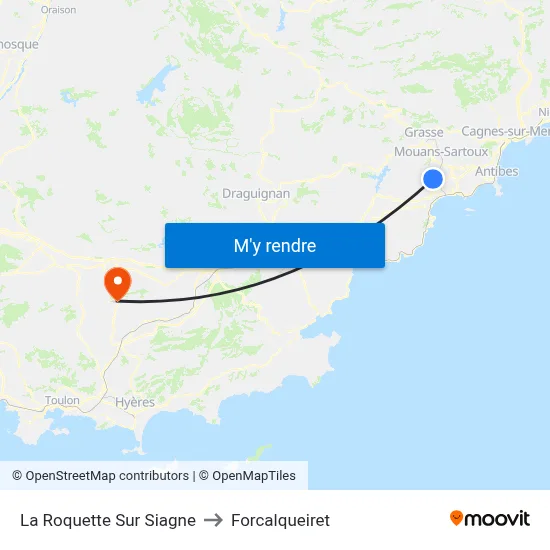 La Roquette Sur Siagne to Forcalqueiret map