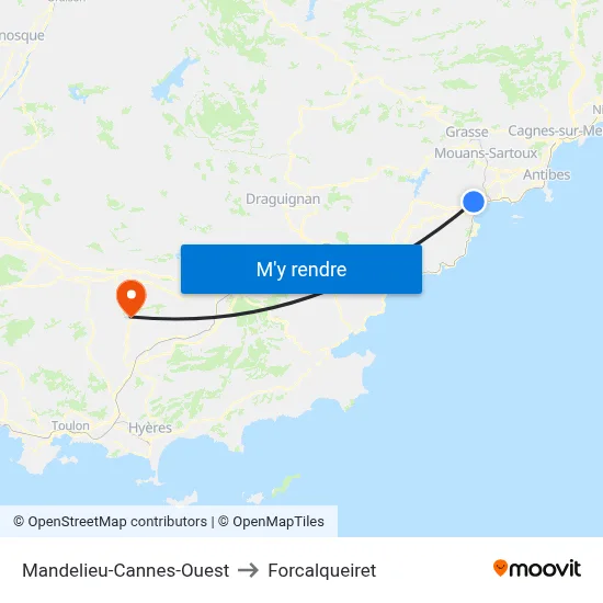 Mandelieu-Cannes-Ouest to Forcalqueiret map