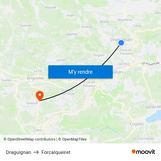 Draguignan to Forcalqueiret map
