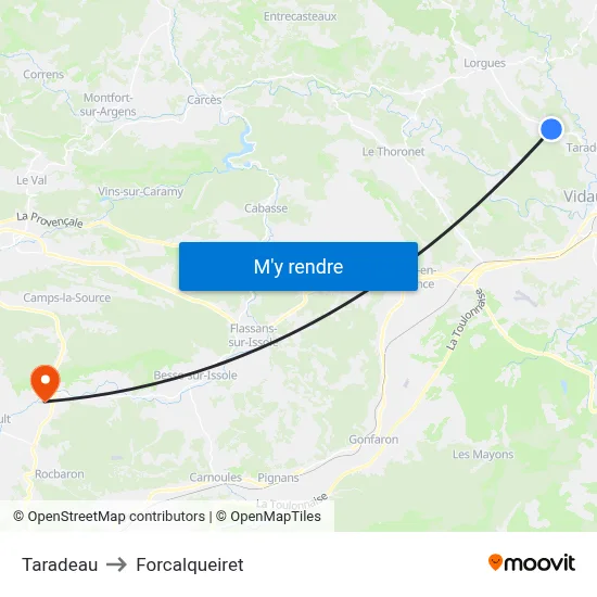 Taradeau to Forcalqueiret map