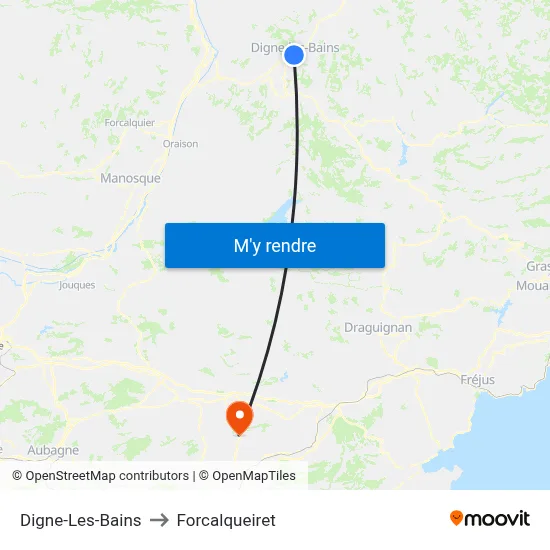 Digne-Les-Bains to Forcalqueiret map