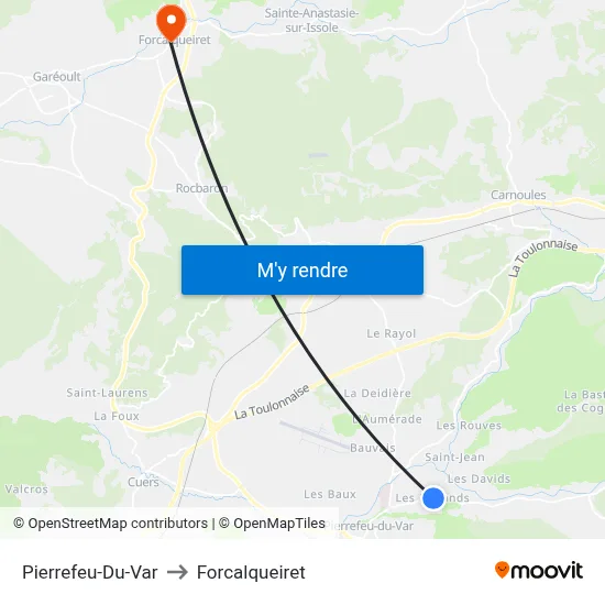 Pierrefeu-Du-Var to Forcalqueiret map