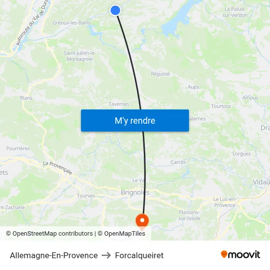 Allemagne-En-Provence to Forcalqueiret map