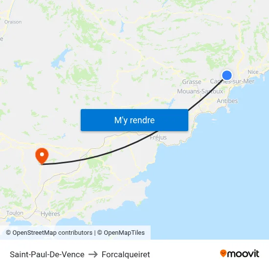 Saint-Paul-De-Vence to Forcalqueiret map