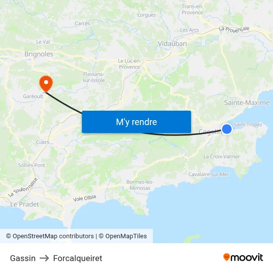 Gassin to Forcalqueiret map