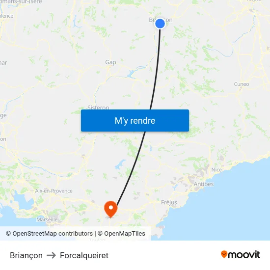 Briançon to Forcalqueiret map