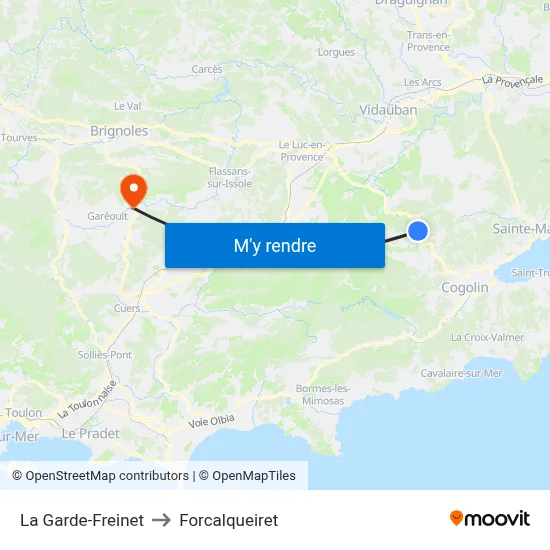 La Garde-Freinet to Forcalqueiret map